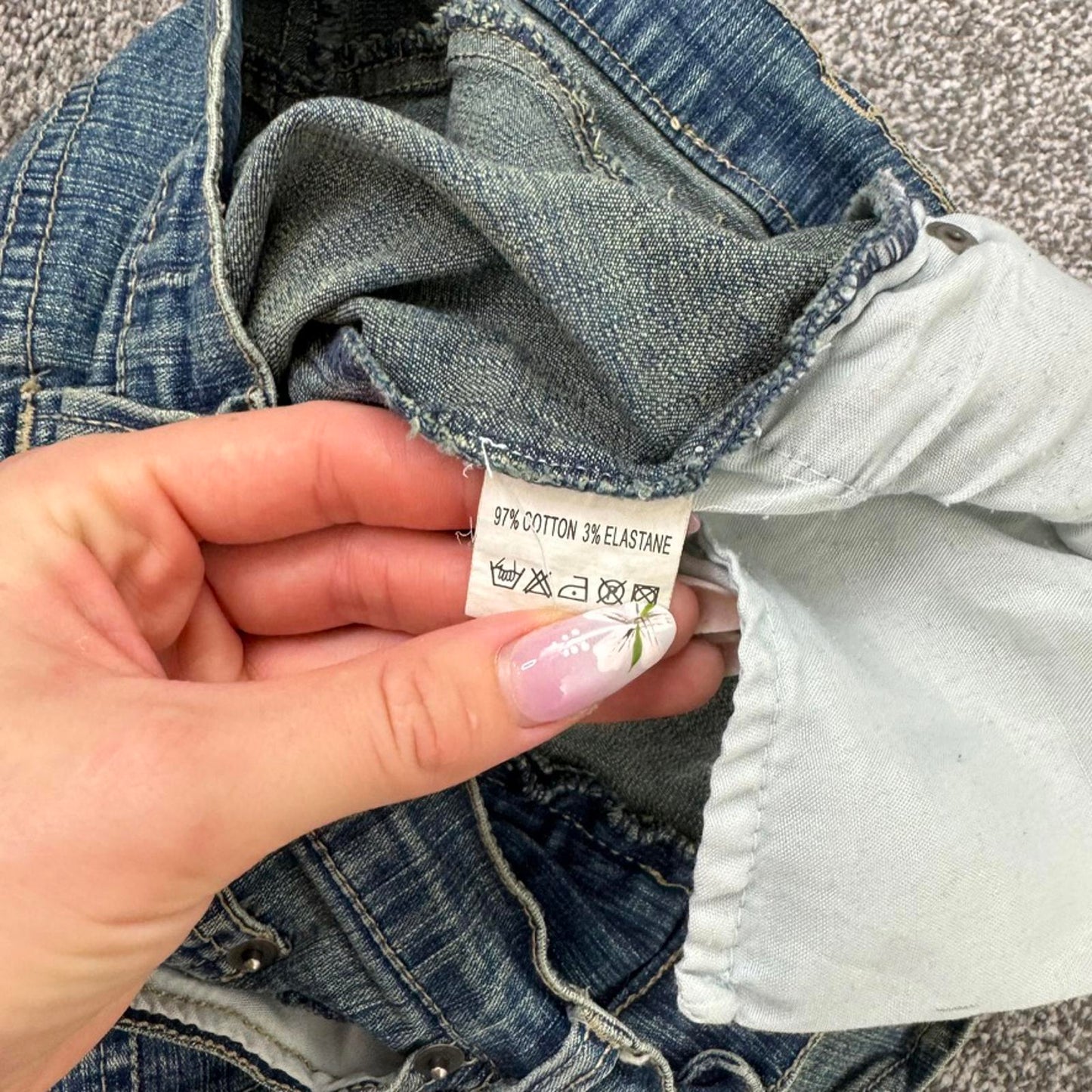 Y2K vintage Pilot faded denim mini skirt frill hem fitted stretchy