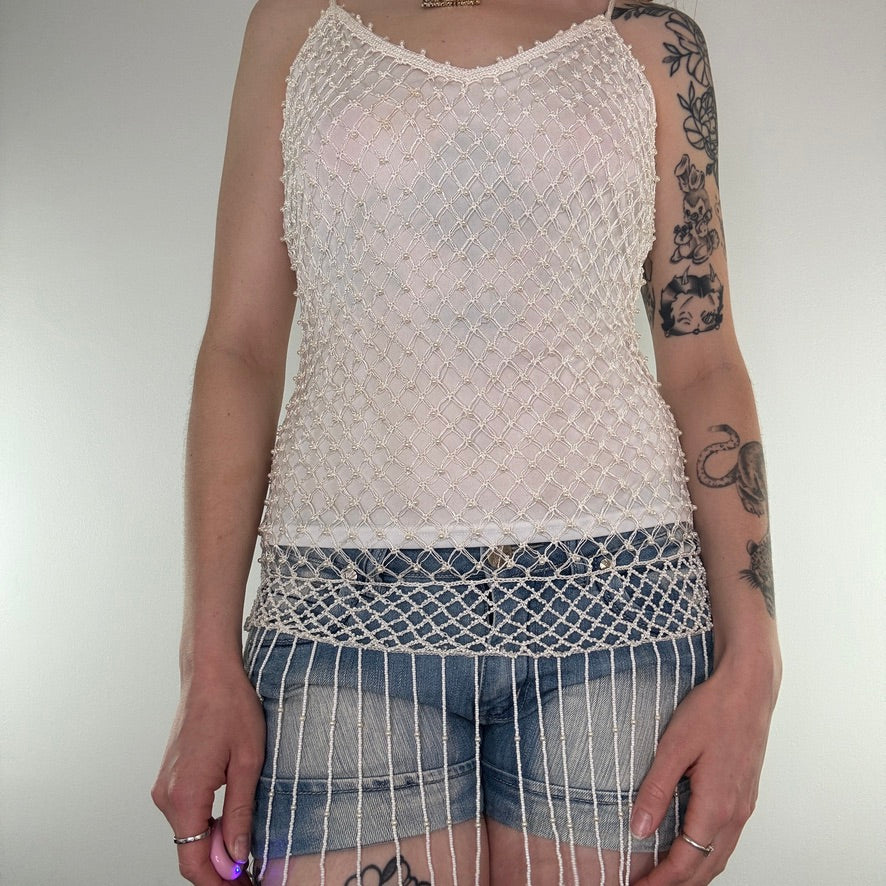 Y2K vintage crochet beaded tassel cami top