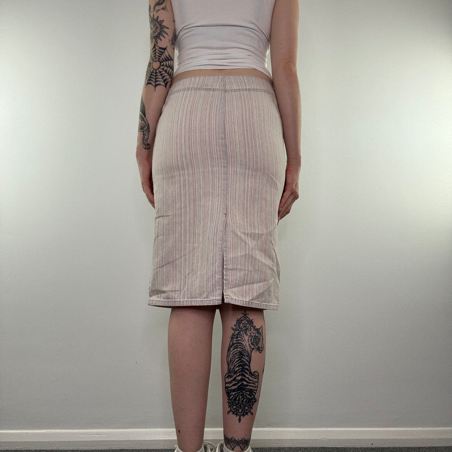 Y2K vintage pinstripe denim midi skirt