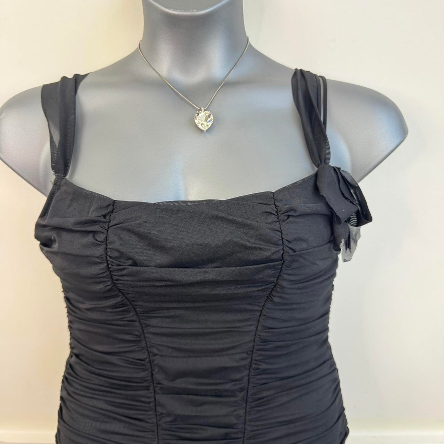Y2K vintage Ann Summers hook and eye ruched mesh top structured style stitching