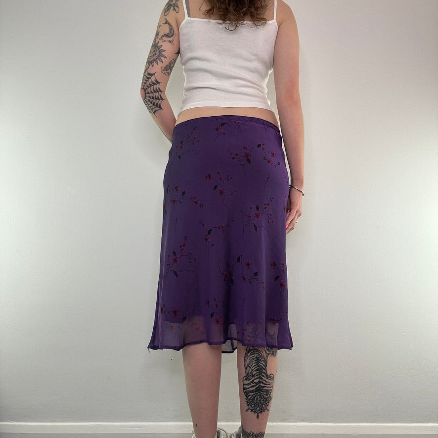 Y2K floral midi skirt with bow