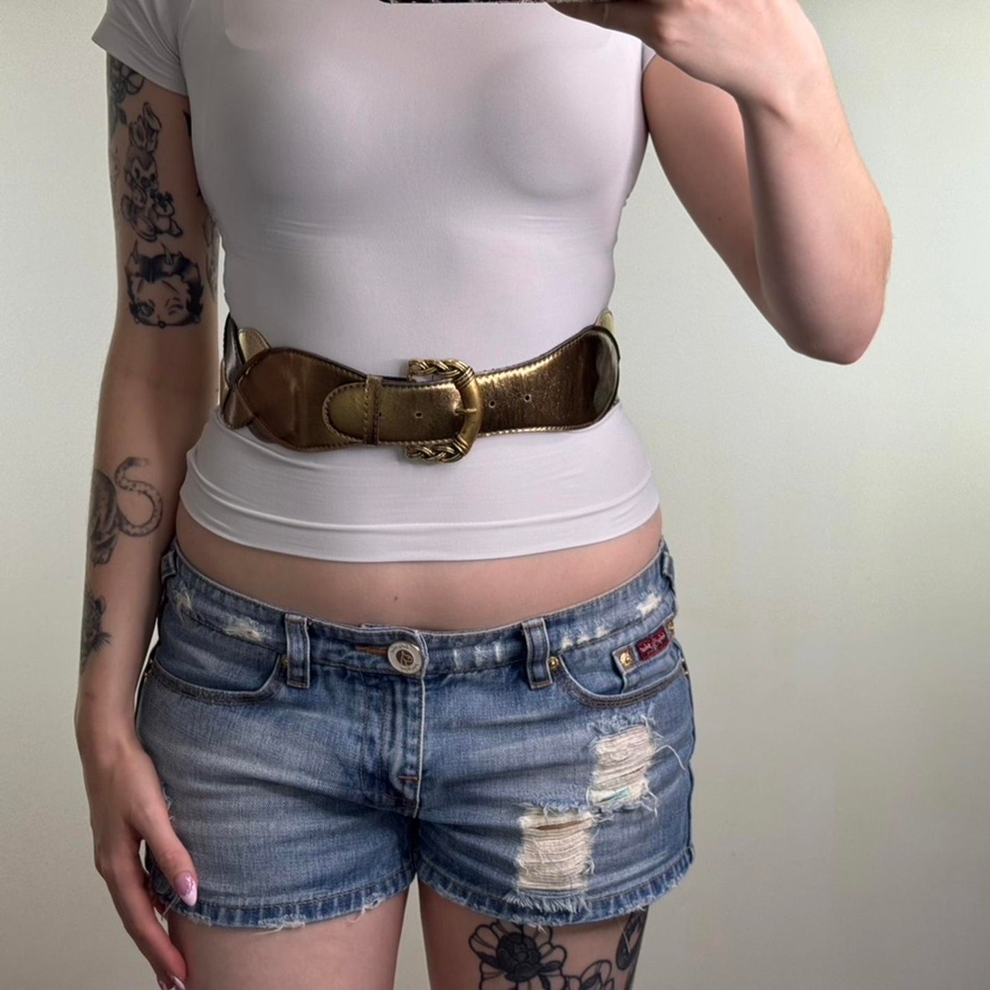 Y2K vintage woven chunky belt high waist silver gold faux leather