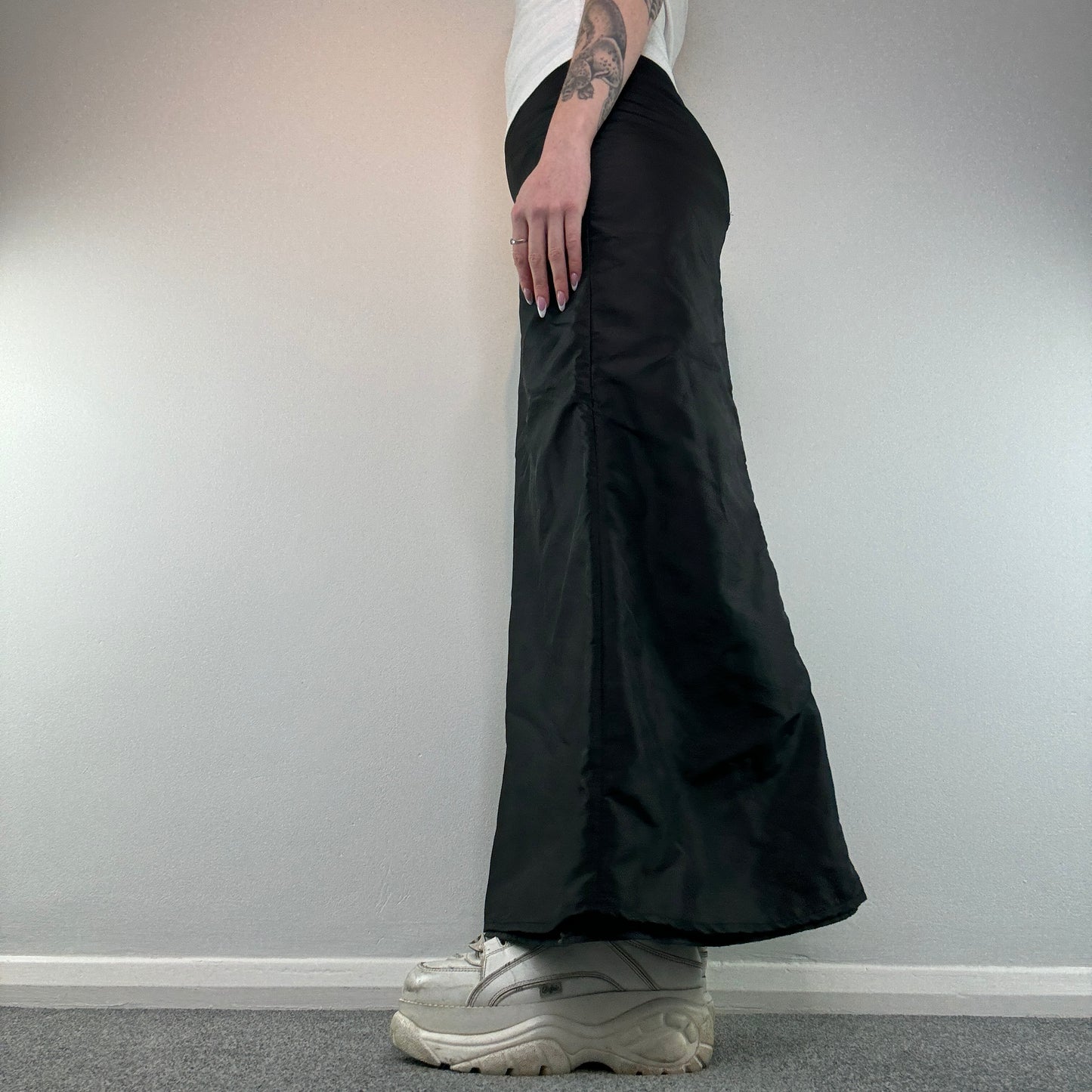 Y2K fishtail nylon maxi skirt