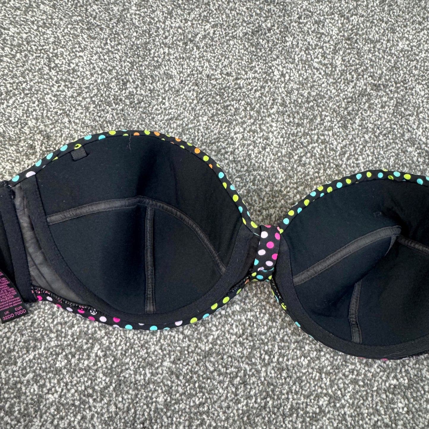 Y2K vintage strapless polka dot bikini top underwire light padding 32DD