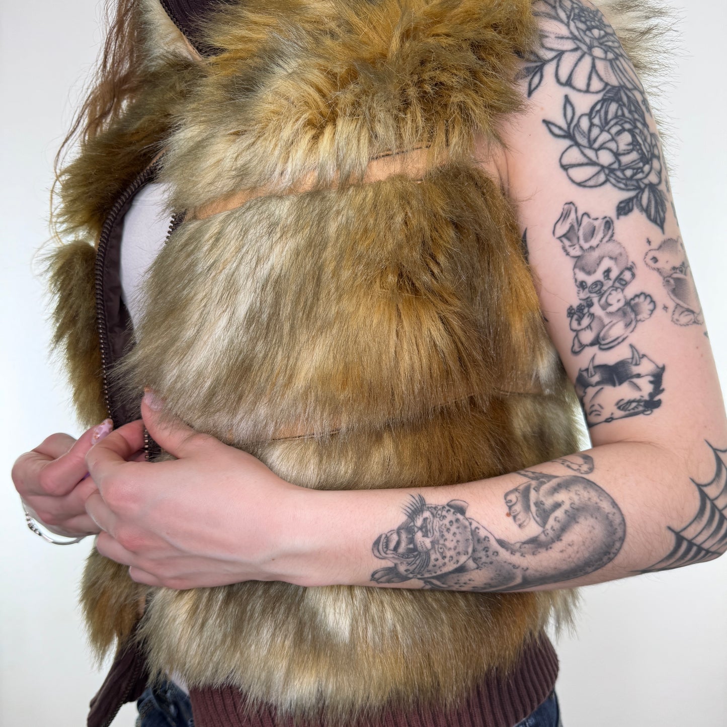 Y2K vintage faux fur sleeveless jacket gilet zip up