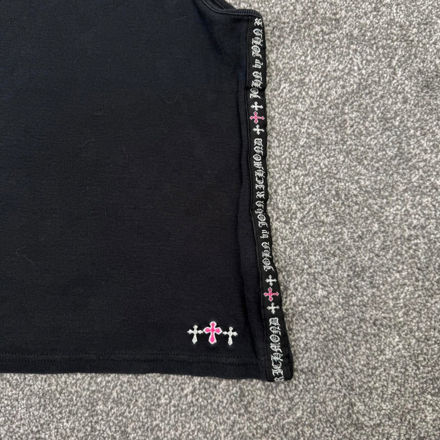 Y2K vintage tank top cut out cross old english text archive goth gothic stretchy