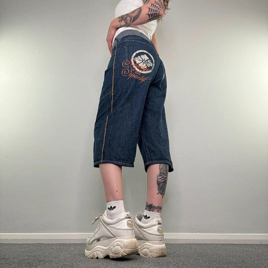 Y2K vintage Evisu reversible jorts denim shorts cropped capri baggy wide leg