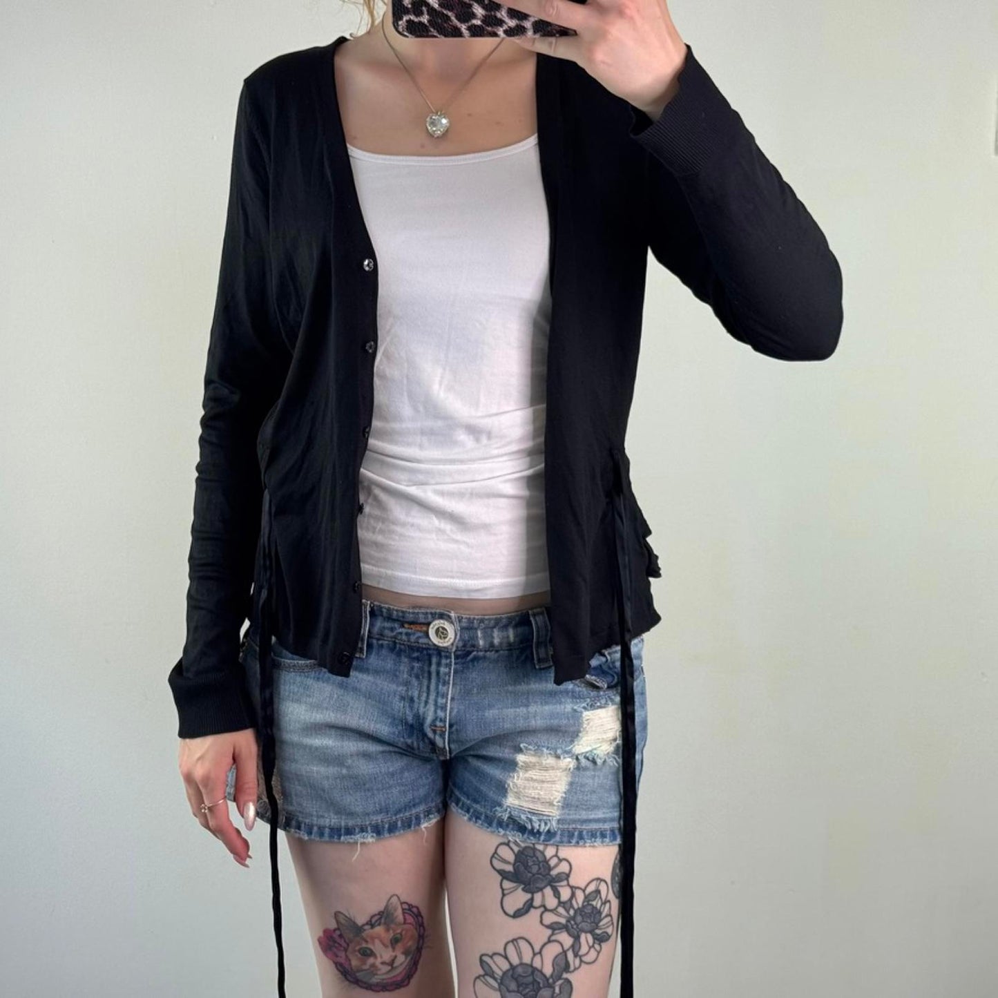 Y2K vintage part silk button up fine knit cardigan ruffle bow v neck archive