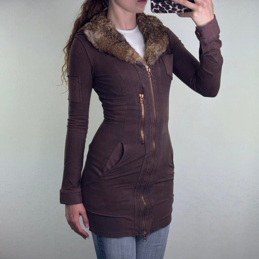 Y2K vintage genuine lapin rabbit fur fitted zip up hoodie camo print archive