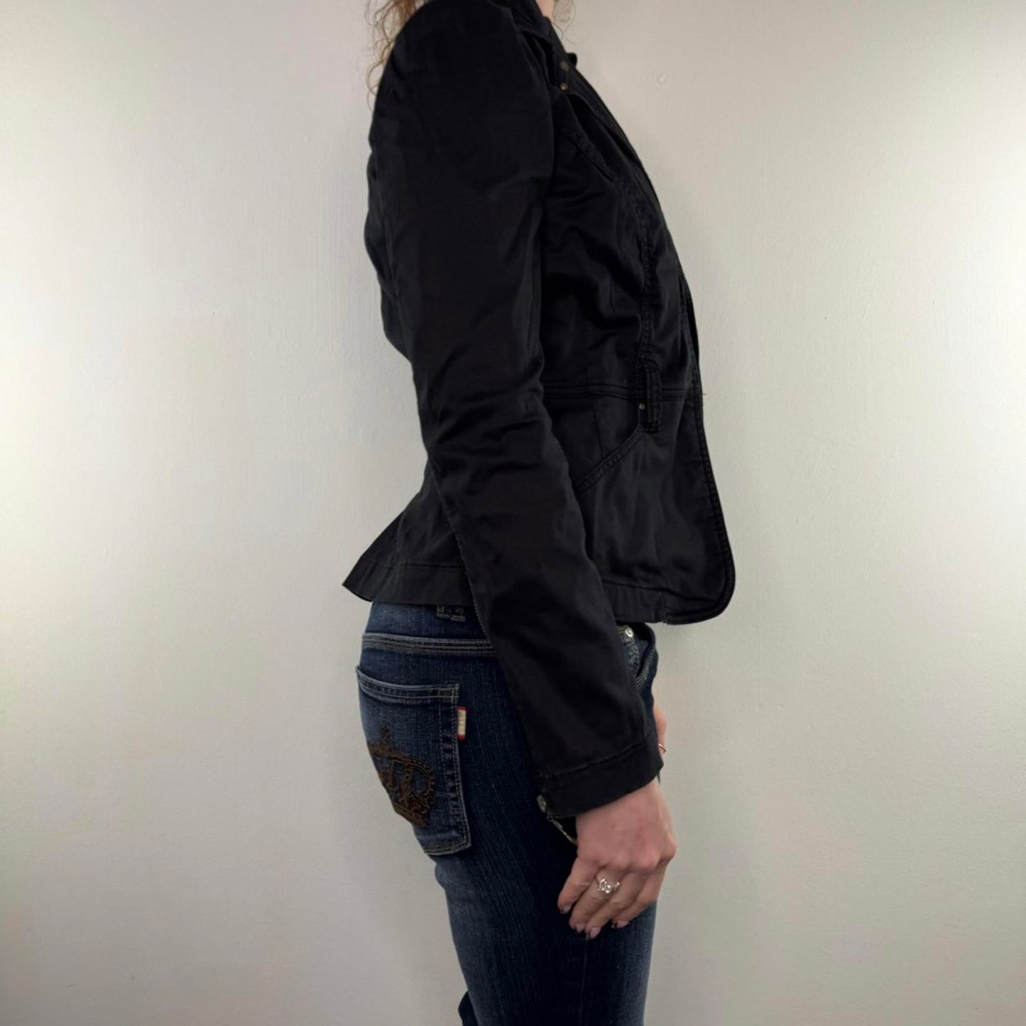 Y2K vintage fitted zip up denim blazer stretchy jacket archive avant garde