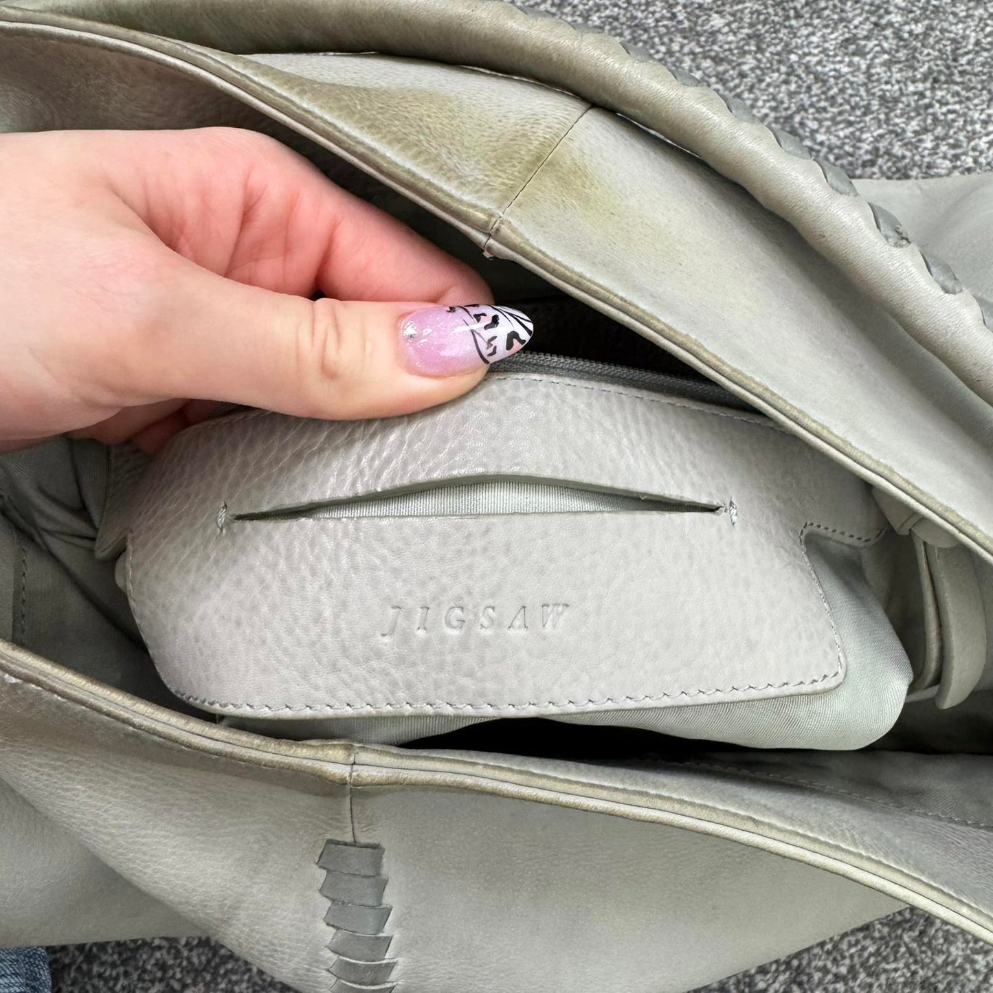 Y2K vintage Jigsaw genuine leather slouchy hobo shoulder bag braided large grey