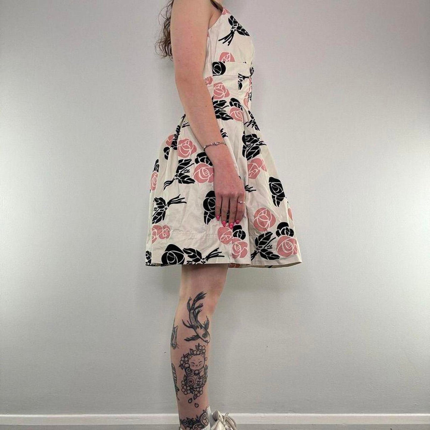 Y2K vintage gothic rose halter neck netted puffball midi dress floral v neck- 12