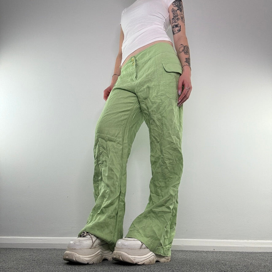 Y2K mid rise linen baggy cargo trousers