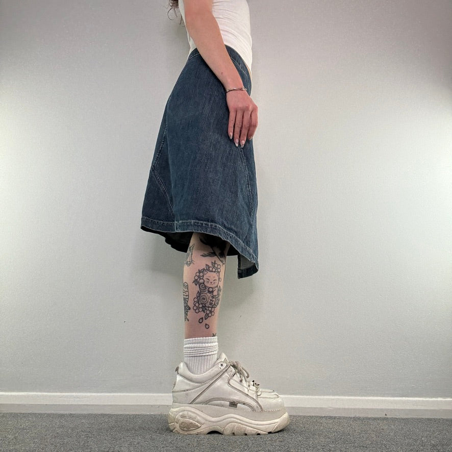 Y2K wrap around denim midi skirt