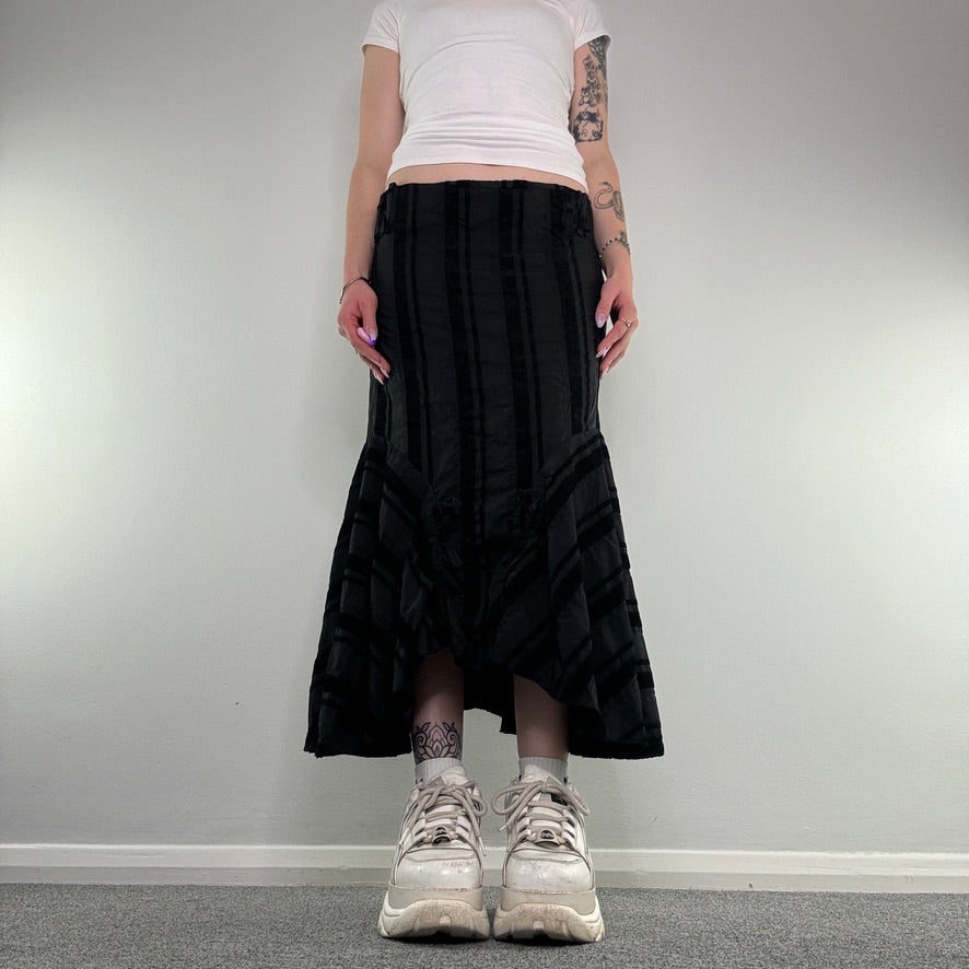 Y2K archive corduroy stripe bow maxi skirt