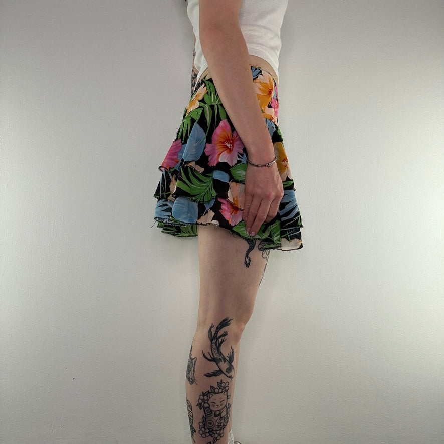 Y2K hibiscus floral frilly mini skirt