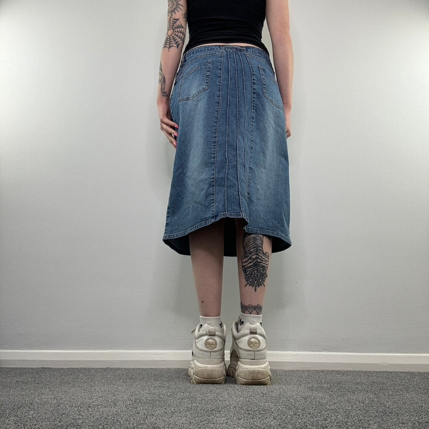 Y2K denim midi skirt