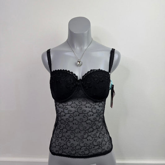 Y2K vintage 36B corset top mesh filigree floral strapless underwire lingerie NEW