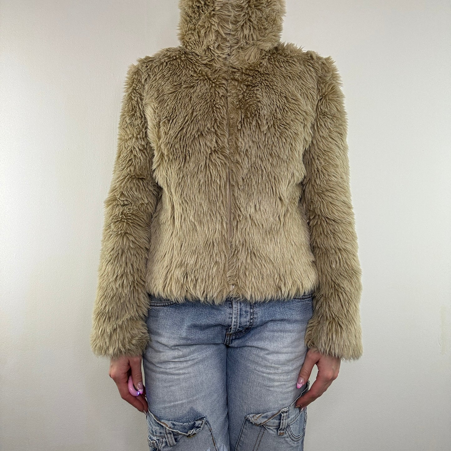 Y2K vintage faux fur shaggy zip up coat