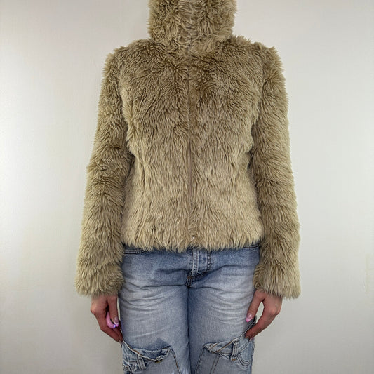 Y2K vintage faux fur shaggy zip up coat