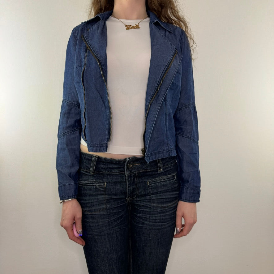 Y2K vintage denim zip up asymmetrical short jacket