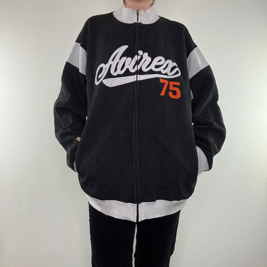 Vintage Avirex jumper zip up spell out embroidered contrast stripe 90s Y2K