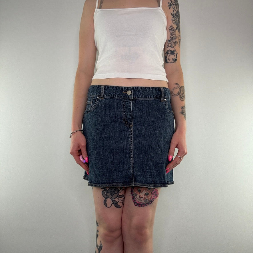 Y2K denim heart rhinestone embroidery mini skirt