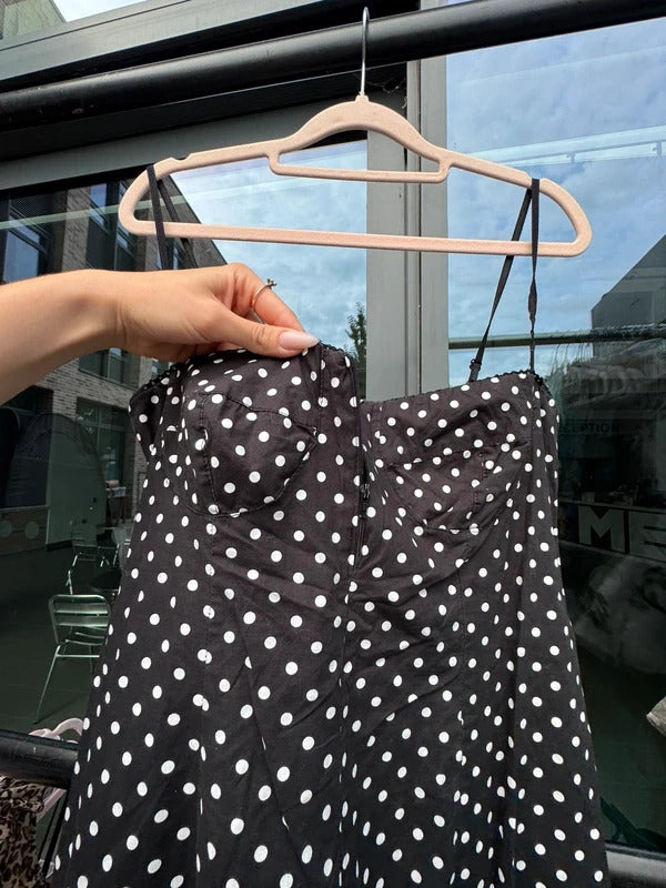 Vintage 2000s polka dot midi dress zip up bust