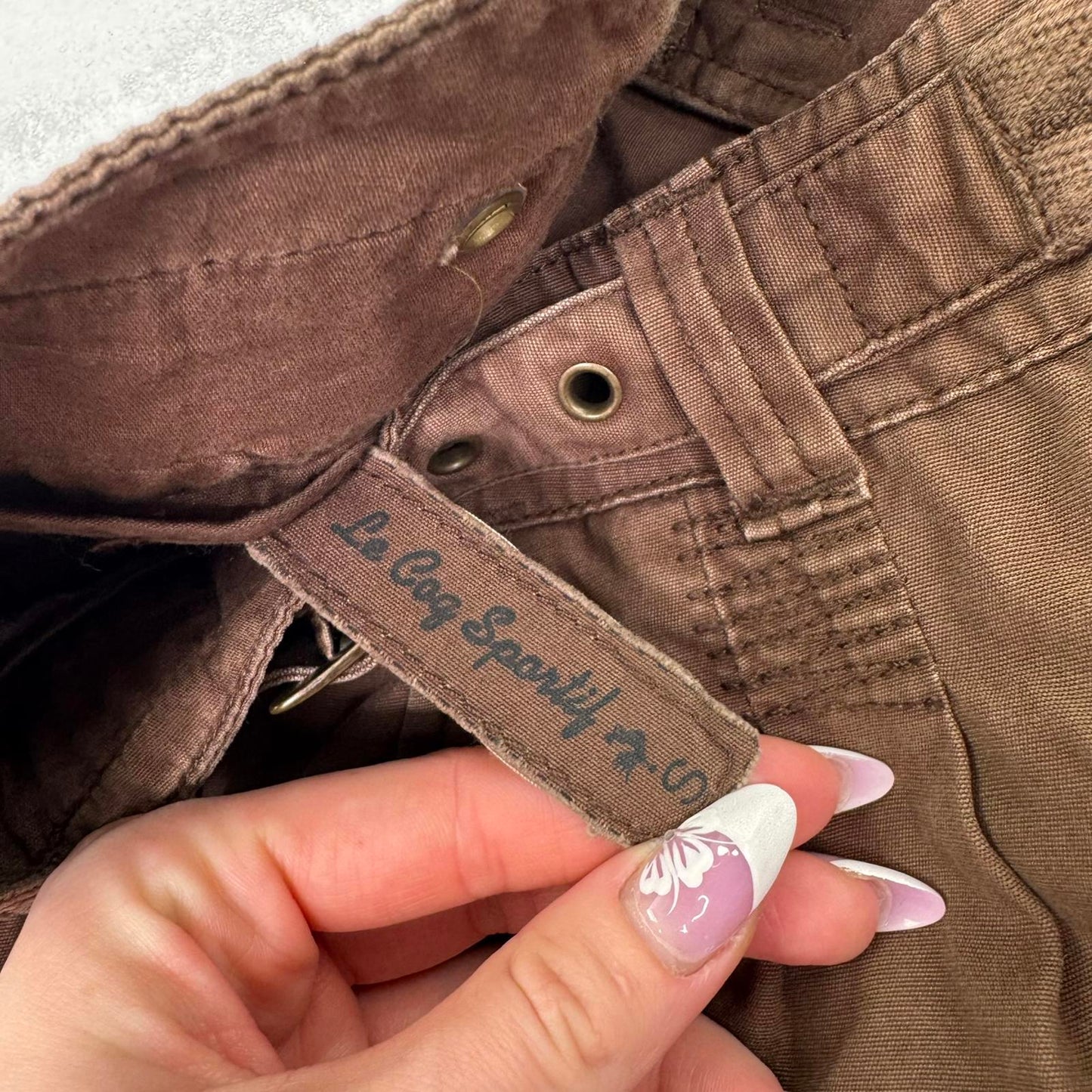 Y2K vintage low rise mini shorts chino buckle grommet turned up hem cargo pocket