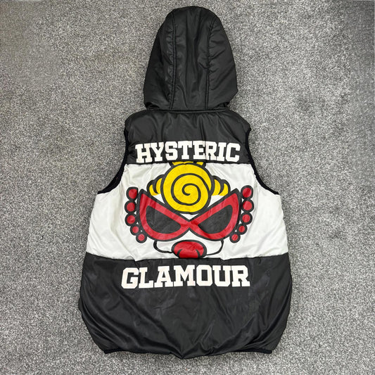 Vintage Hysteric Glamour zip up puffer jacket gilet vest bodywarmer reversible