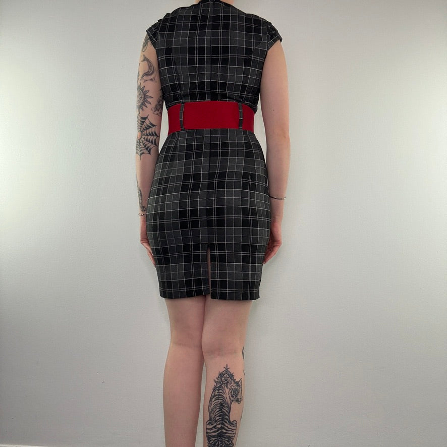 Y2K Jane Norman office chequered sparkly midi dress with belt