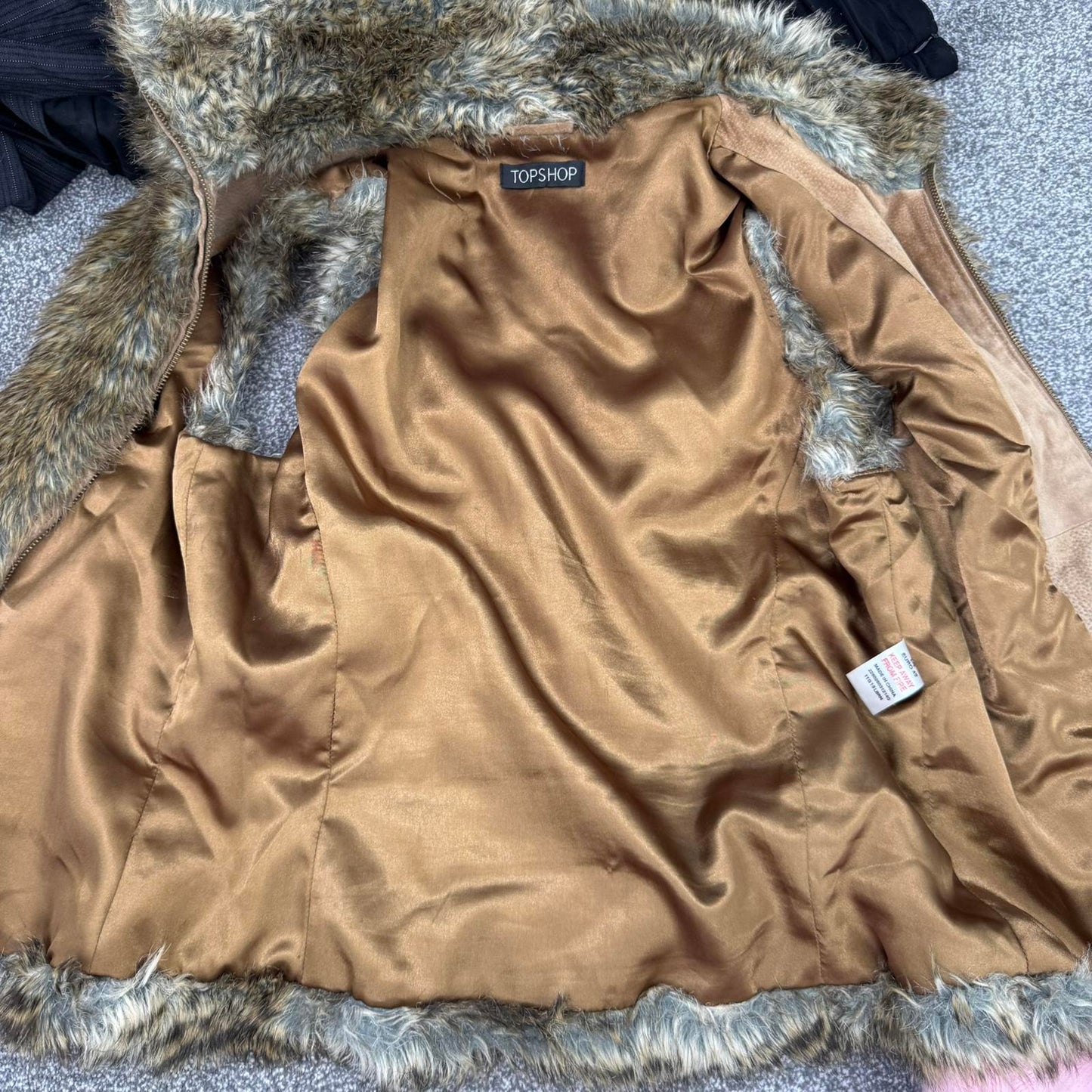 Y2K vintage Topshop faux fur sleeveless gilet body warmer high neck brown