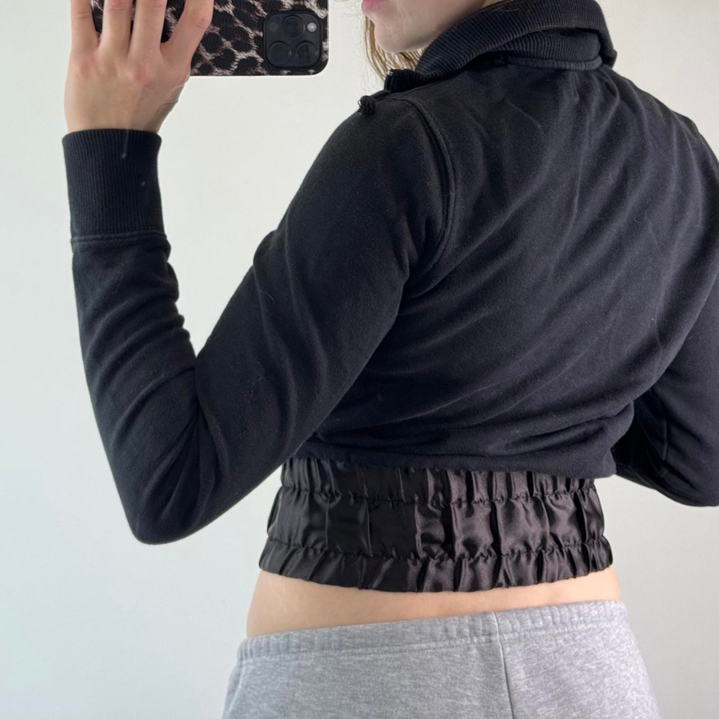 Y2K vintage Playboy cropped zip up jumper satin logo sporty black elastic waist