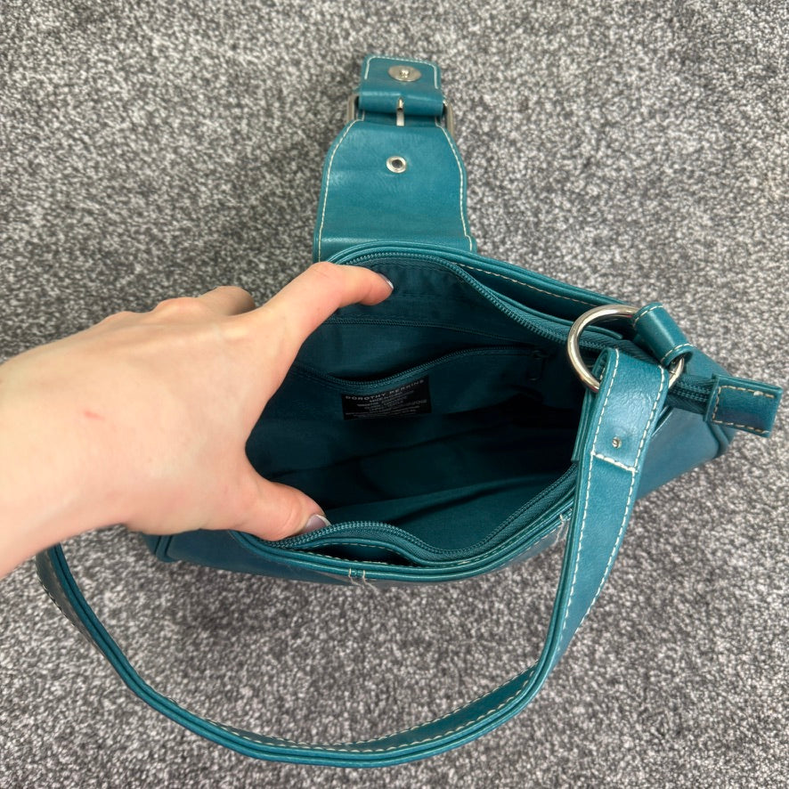 Y2K vintage blue faux leather buckle o ring mini shoulder bag