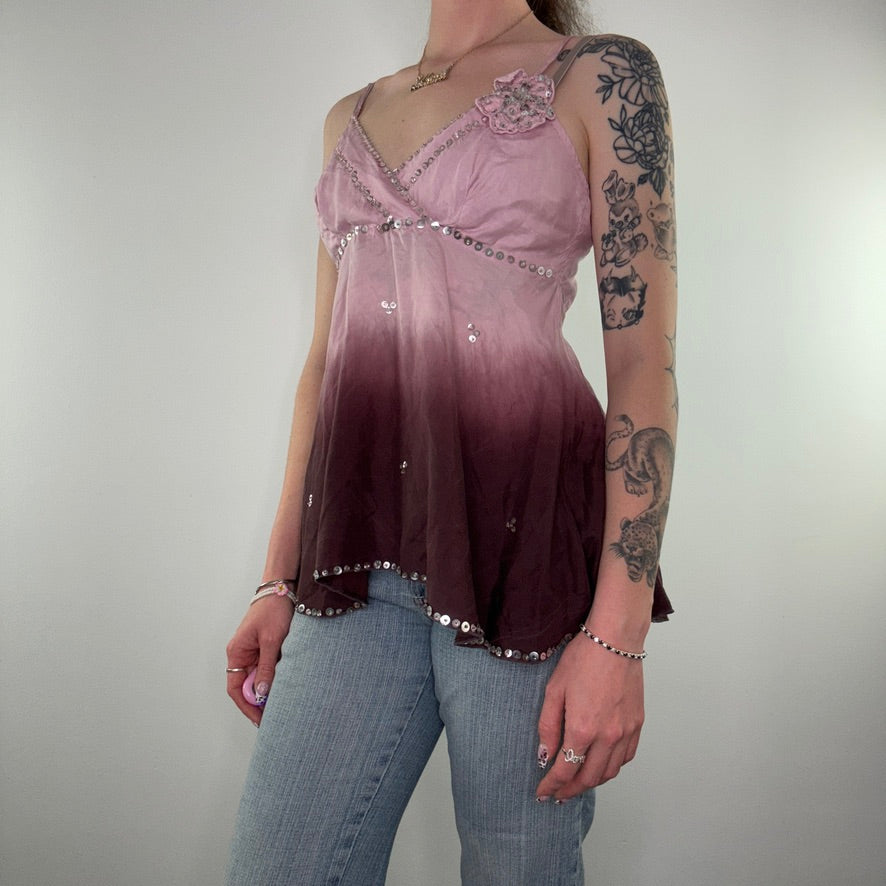 Y2K Pilot silk ombre sequin floaty cami top