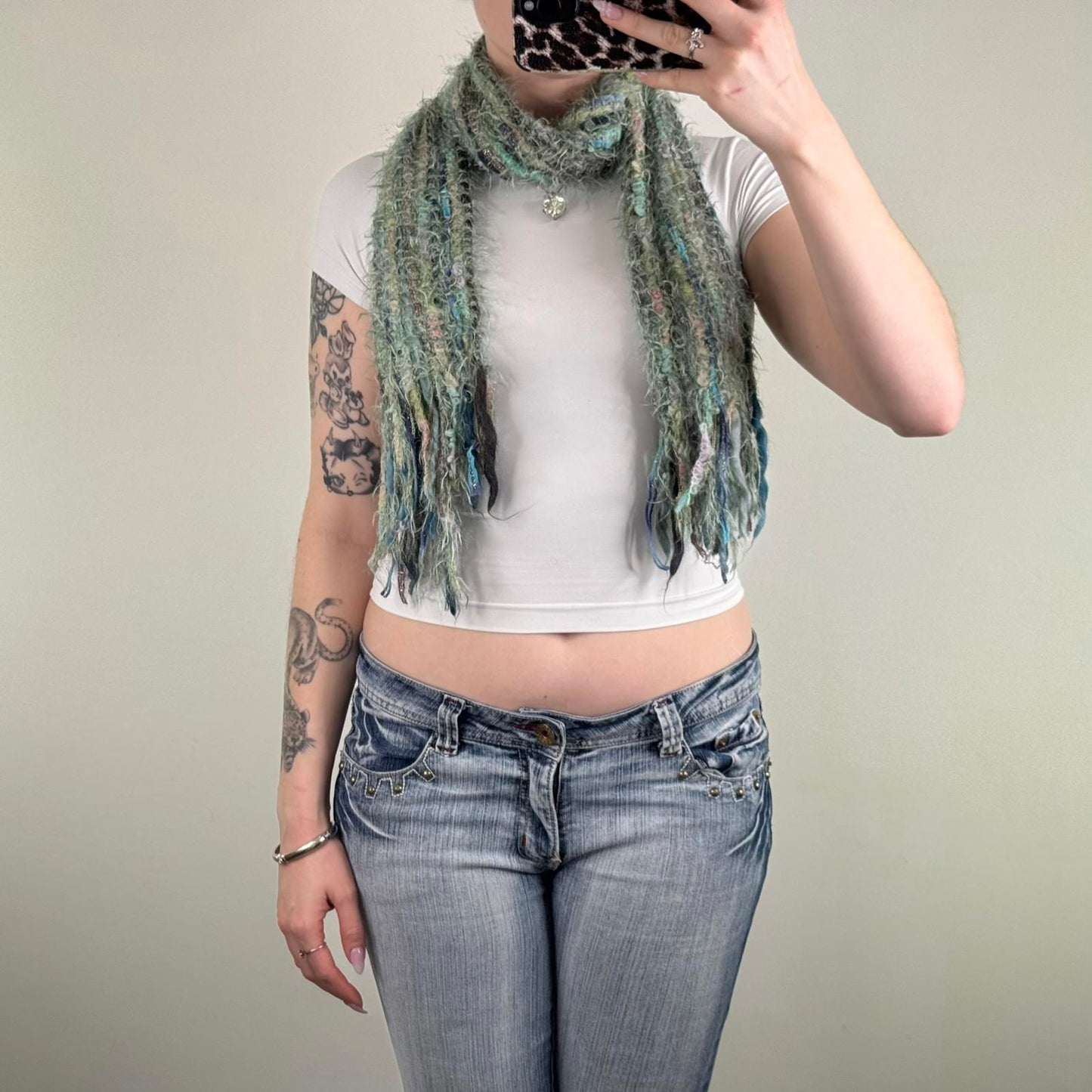 Y2K vintage Per Una scarf wool blend multi soft fluffy dark blue tones