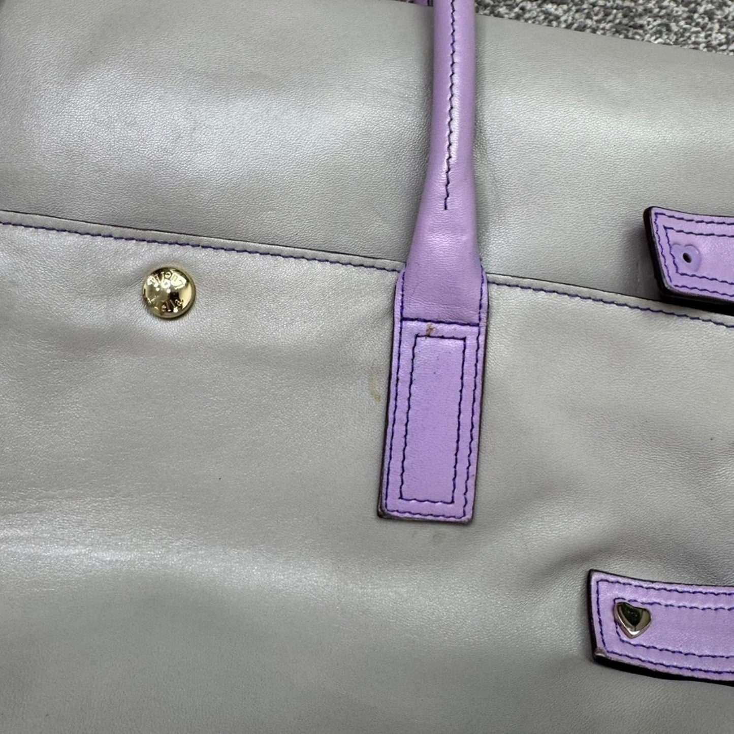 Luella Gisele large handbag grey purple genuine leather two tone grommet hearts