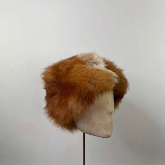 Vintage real fox hat orange white stripe winter genuine