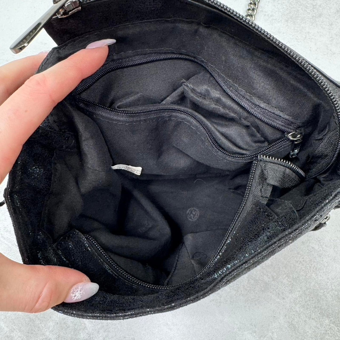 Y2K vintage chain crossbody bag faux suede black small size