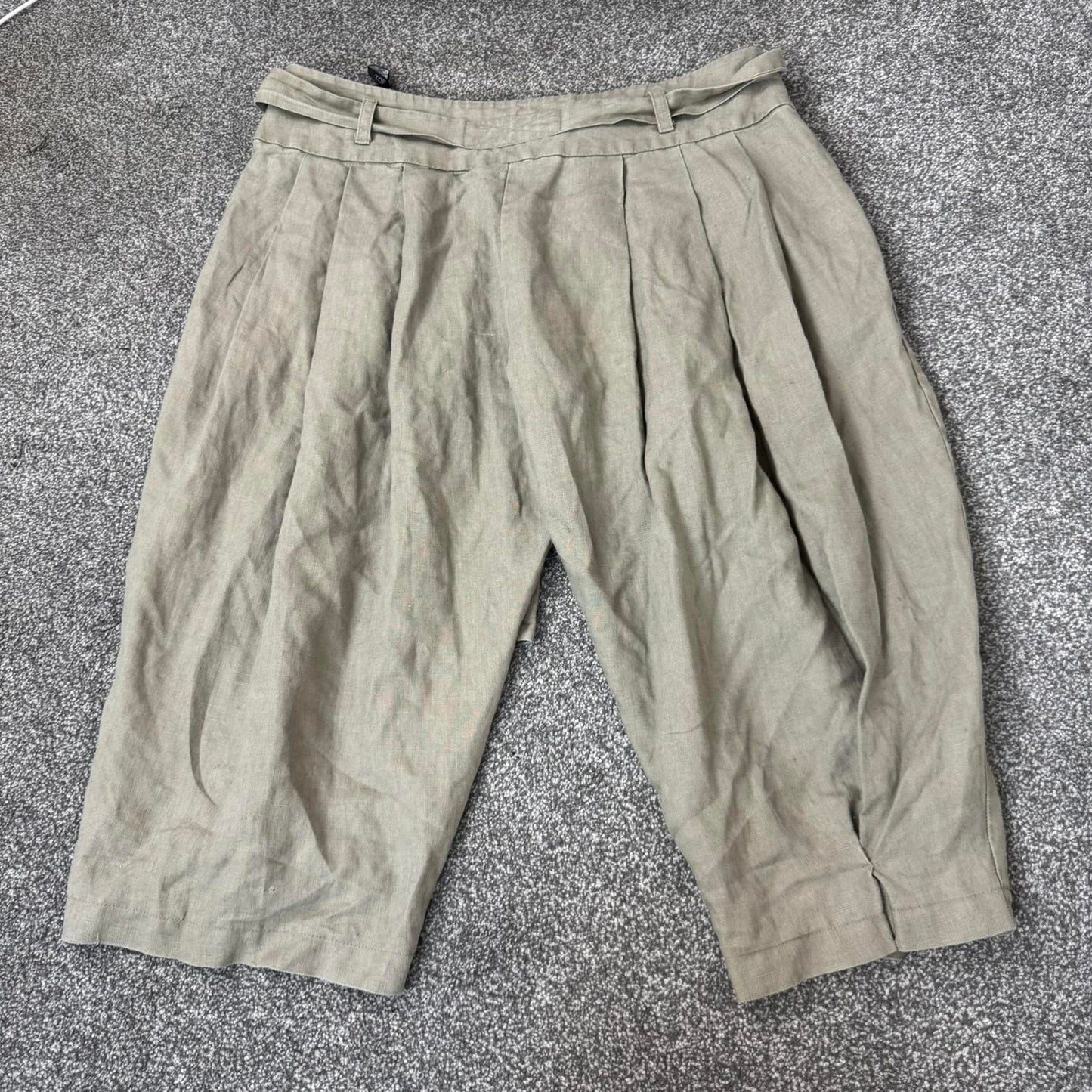 Y2K vintage linen low rise baggy tailored shorts tie bow belt pleated mid calf