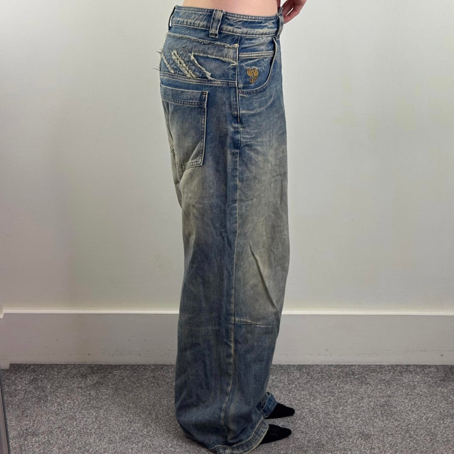 Jaded London men's kingdom colossus jeans low rise faded union jack baggy