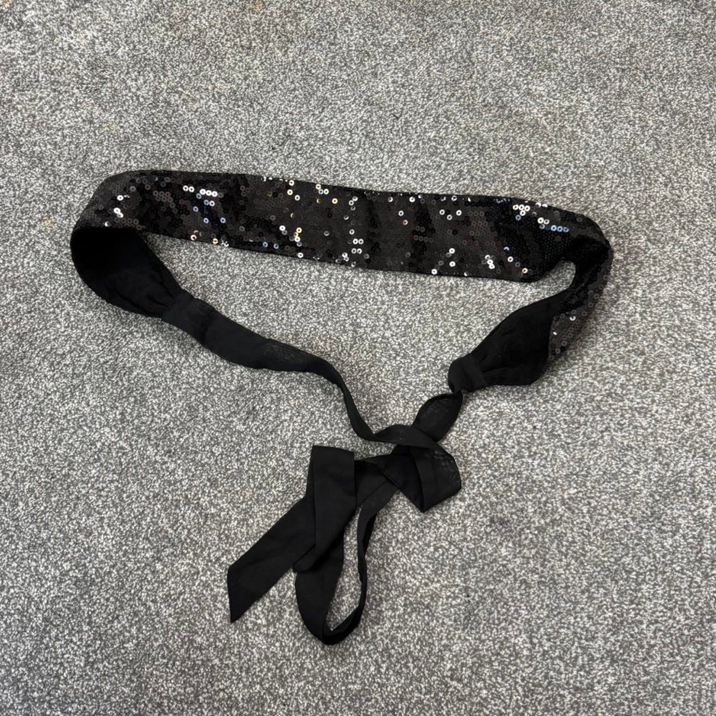 Y2K vintage sequin embellished belt tie adjustable bow black