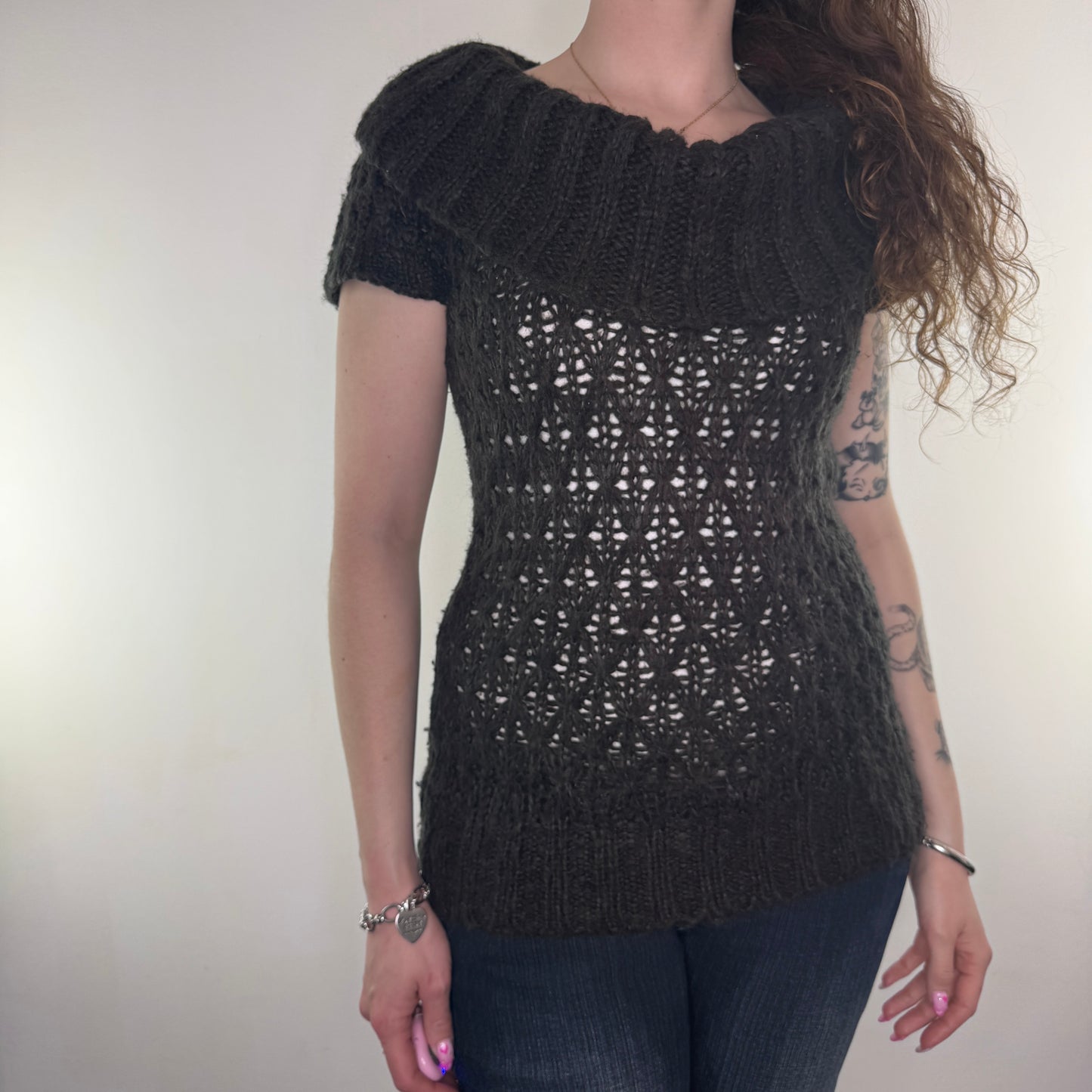 Y2K vintage short sleeve knit roll neck top