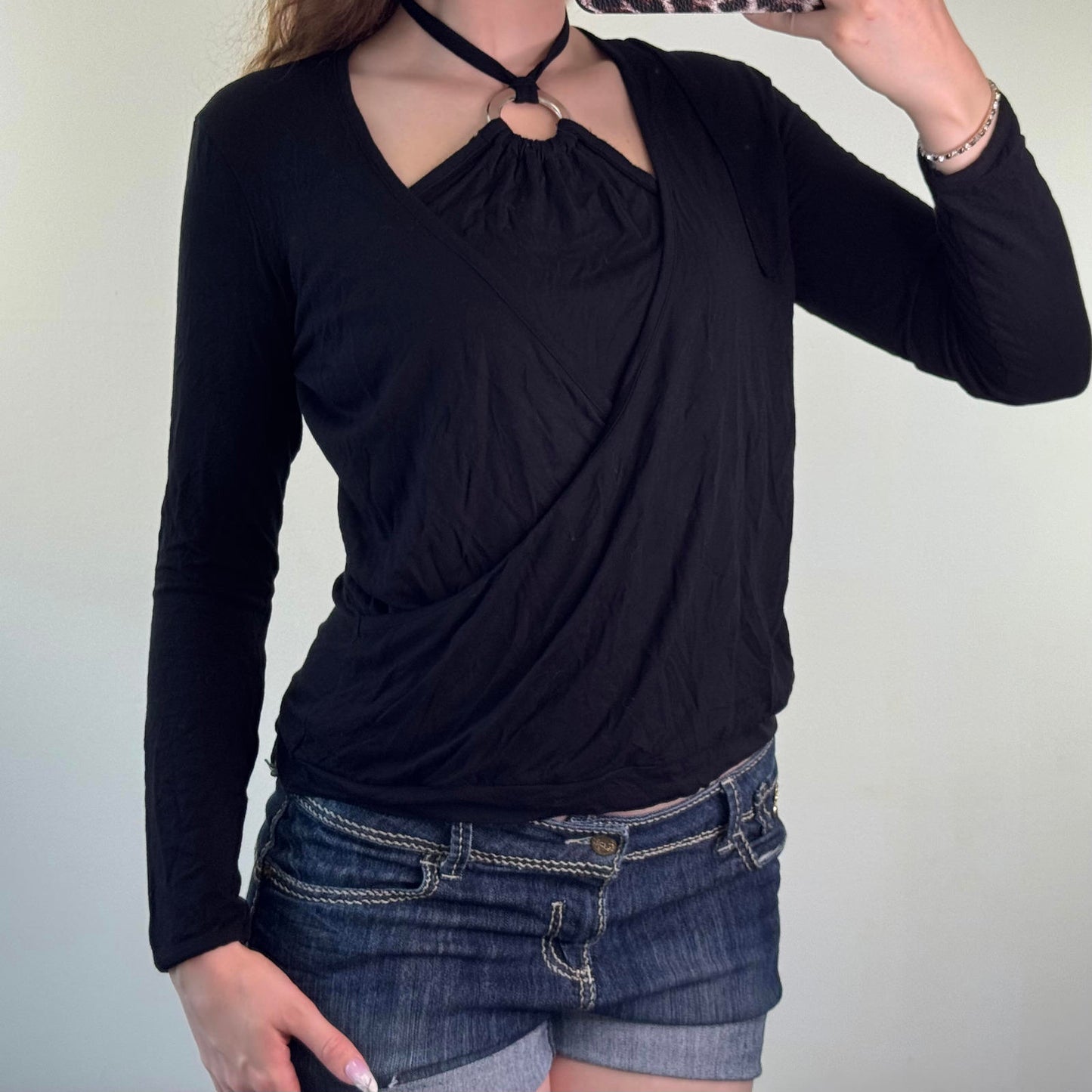 Y2K vintage halter neck o ring long sleeve top
