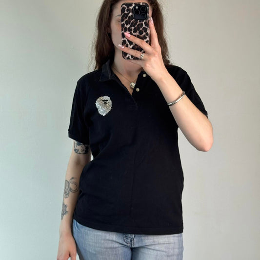 A Bathing Ape BAPE Swarovski large ape head polo top