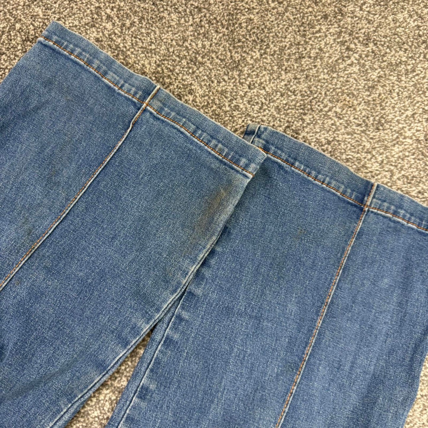 Y2K vintage mid rise stretchy denim bootcut jeans popper button contrast stitch