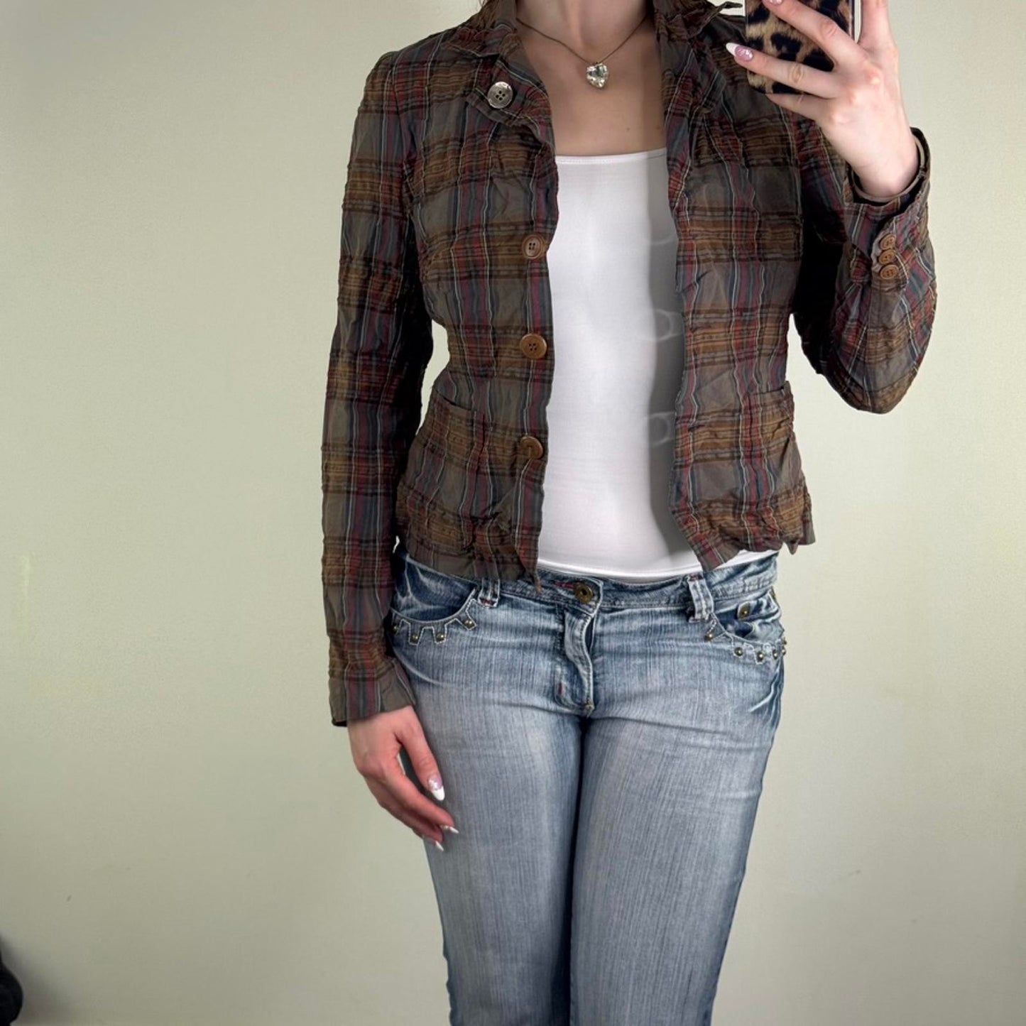 Y2K vintage tartan jacket button up blazer print buttons check print tailored