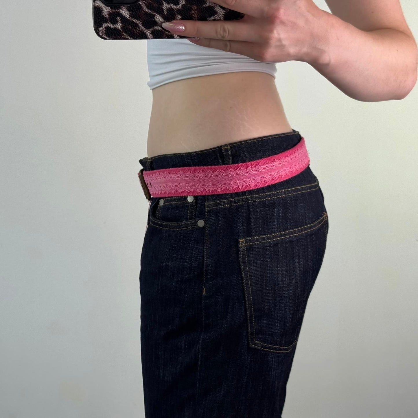 Y2K vintage canvas lace grommet hot pink belt