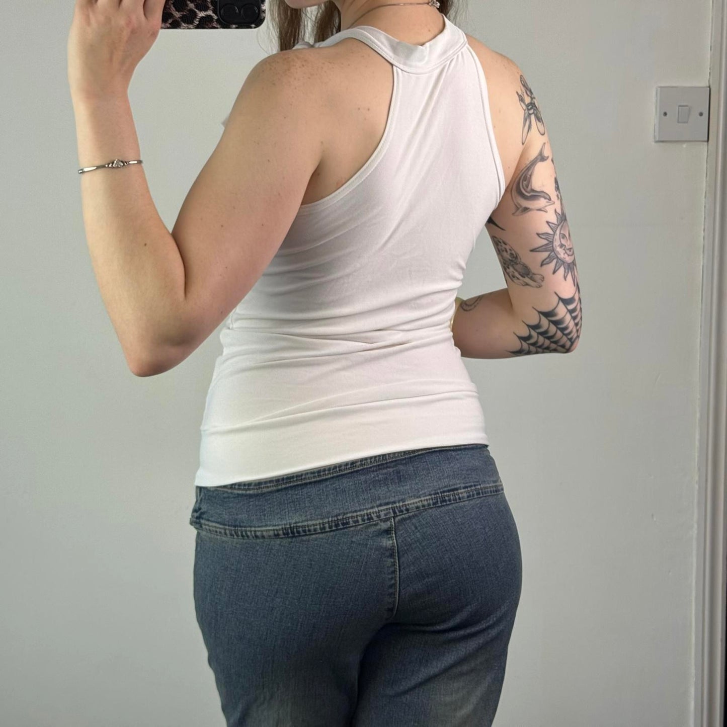 Y2K vintage sequin embellished high neck tank top bow stretchy white