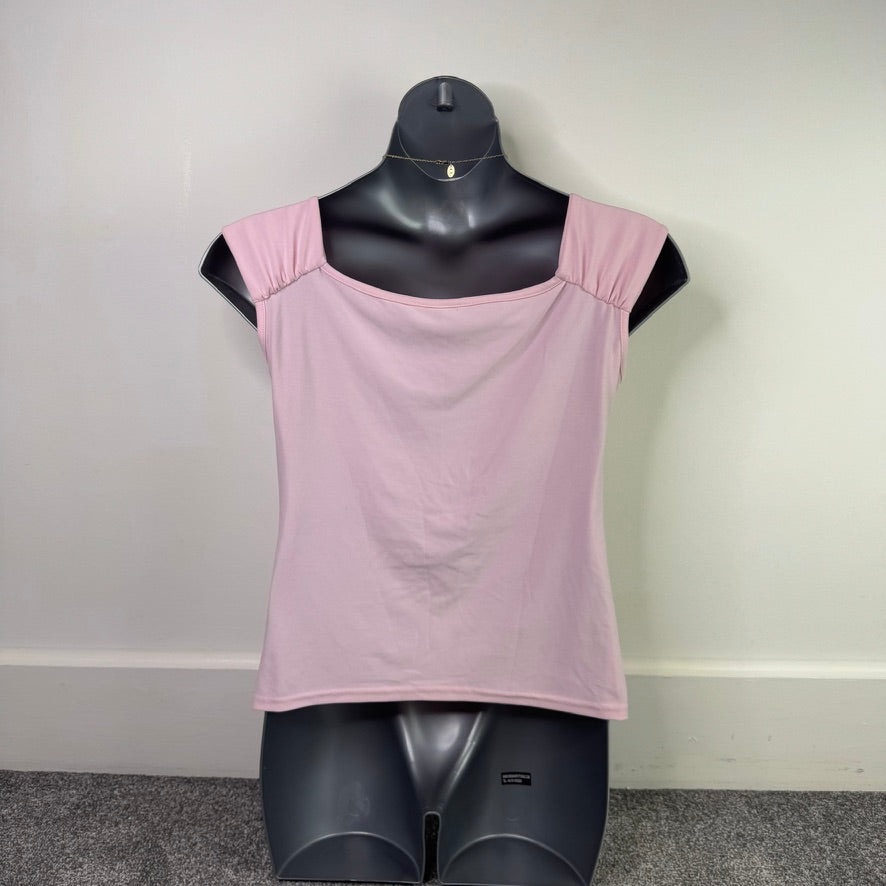 Y2K vintage slinky pink tie bow bust top